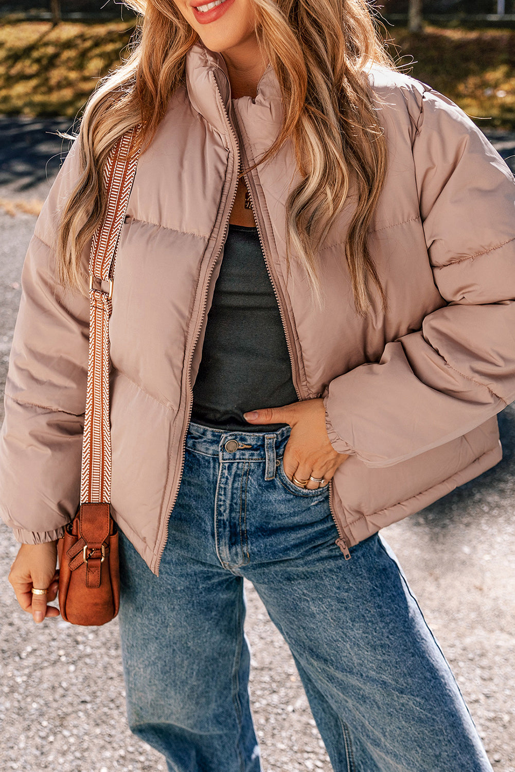 Apricot Pink Full Zipper Quilted Puffer Jacket - Premium Outerwear/Jackets from Momma Done Gone Crafty- Just $69.99! Shop now at Momma Done Gone Crafty