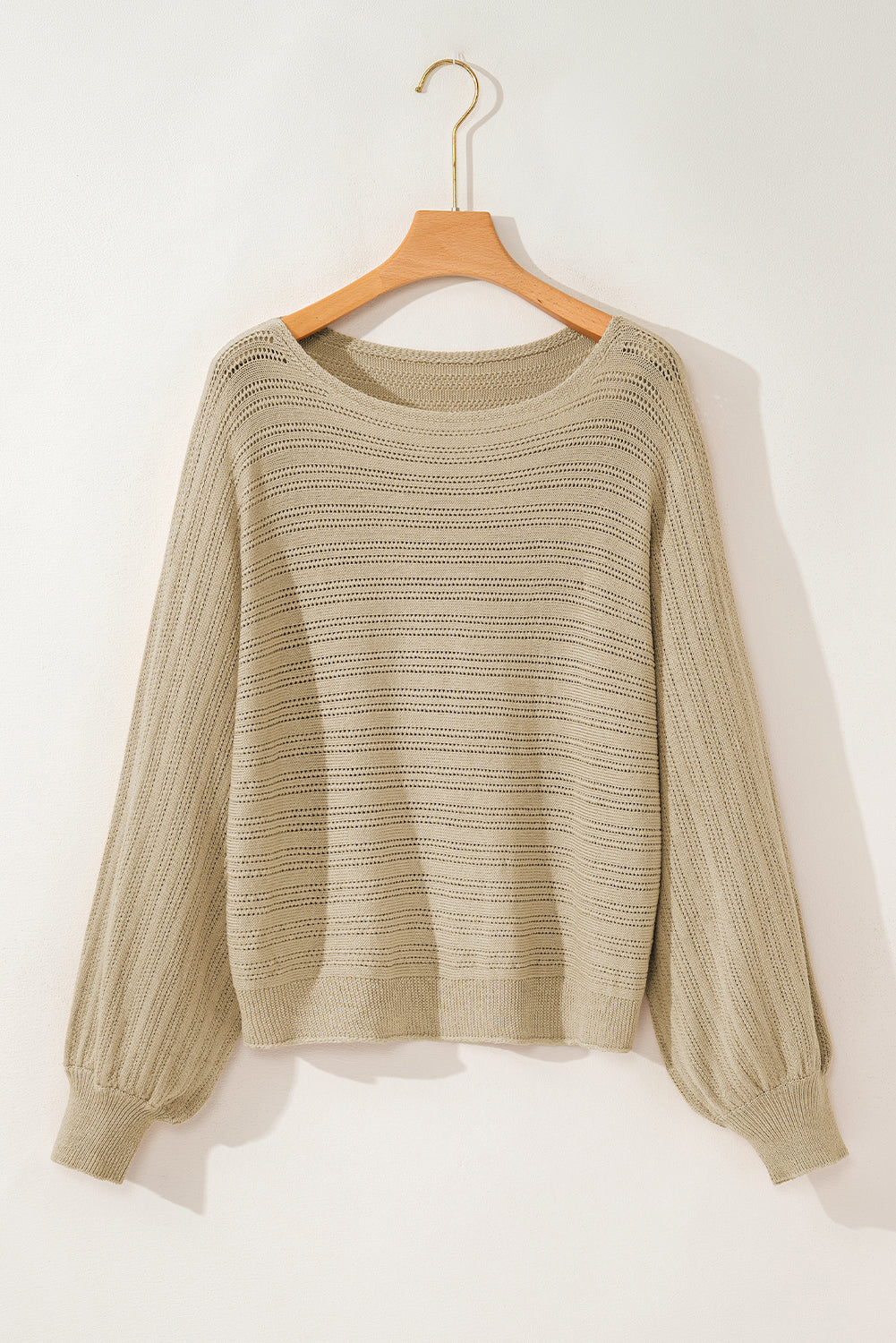 Apricot Lantern Sleeve Eyelets Textured Knit Sweater - Premium Tops from Momma Done Gone Crafty- Just $37.20! Shop now at Momma Done Gone Crafty