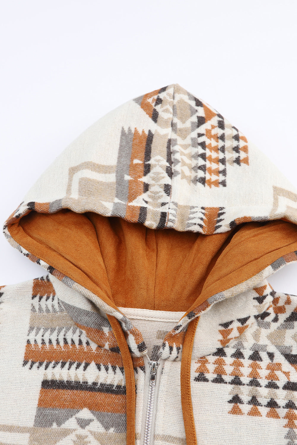 Beige Aztec Print Kangaroo Pocket Half-Zip Hoodie - Premium Tops from Momma Done Gone Crafty- Just $51.46! Shop now at Momma Done Gone Crafty