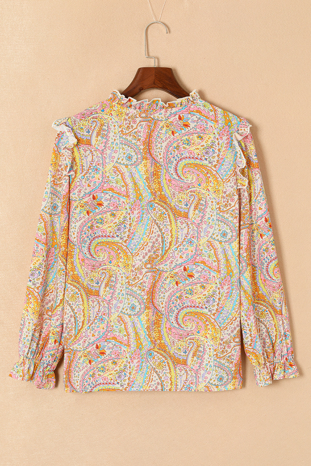 Yellow Paisley Print Ruffled Trim Boho Shirt - Premium Tops from Momma Done Gone Crafty- Just $33.30! Shop now at Momma Done Gone Crafty