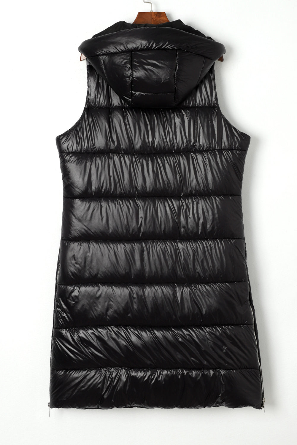 Black Hooded Long Quilted Vest Coat - Premium Outerwear from Momma Done Gone Crafty- Just $90.72! Shop now at Momma Done Gone Crafty