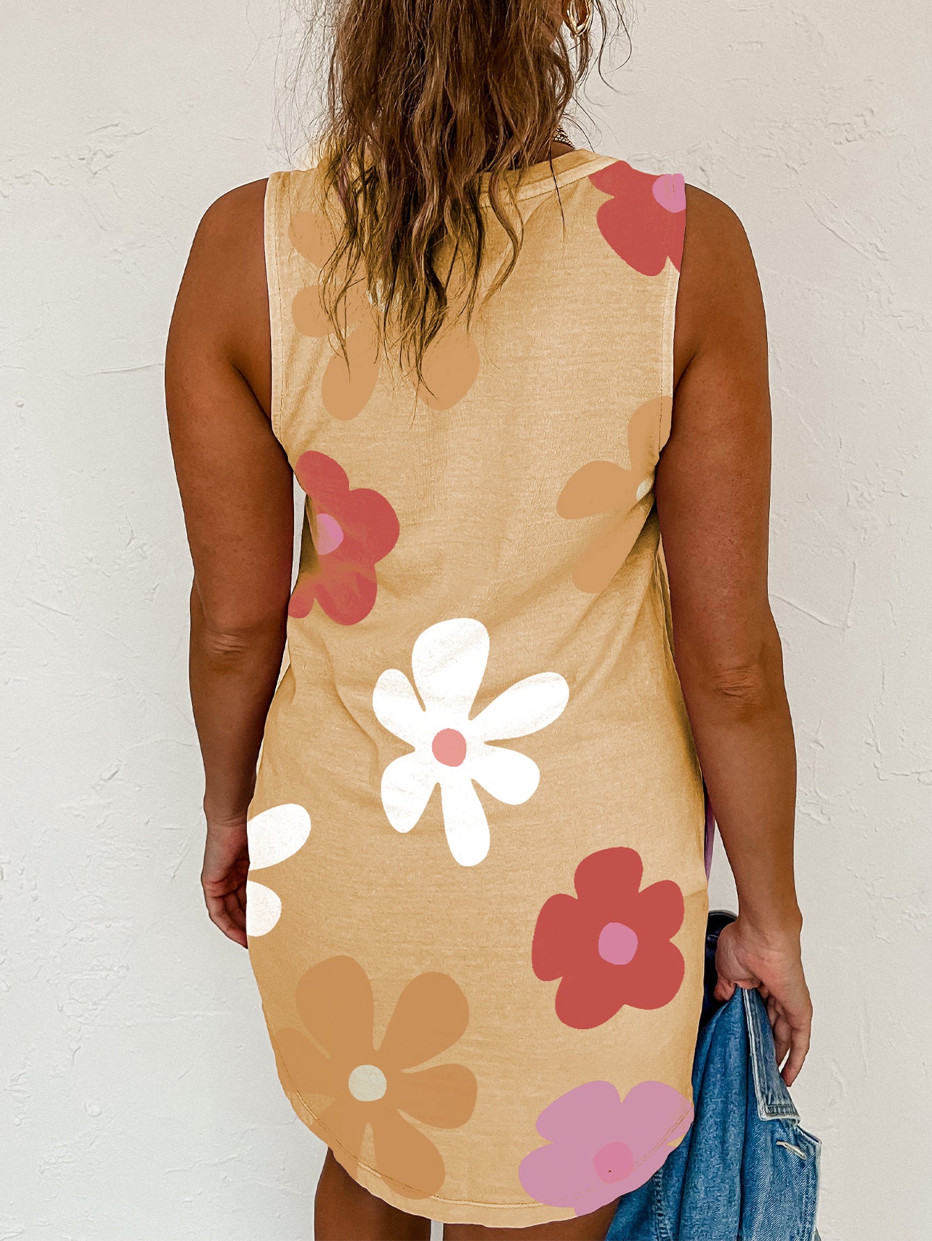 Apricot Daisy Flower Print Tank Dress - Premium Dresses/Mini Dresses from Momma Done Gone Crafty- Just $14.52! Shop now at Momma Done Gone Crafty