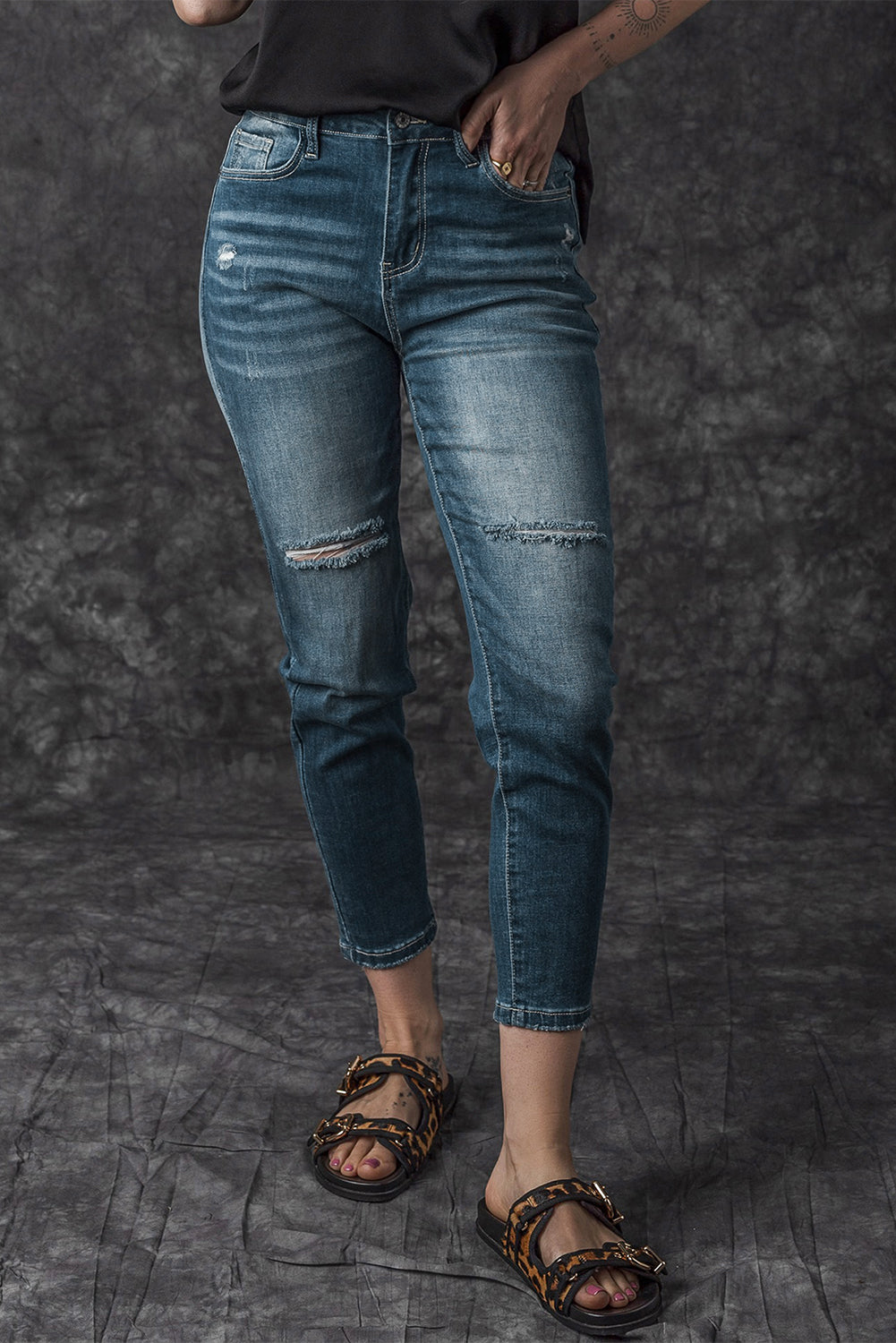 Blue Distressed Ripped Skinny Jeans - Premium Bottoms from Momma Done Gone Crafty- Just $67.20! Shop now at Momma Done Gone Crafty