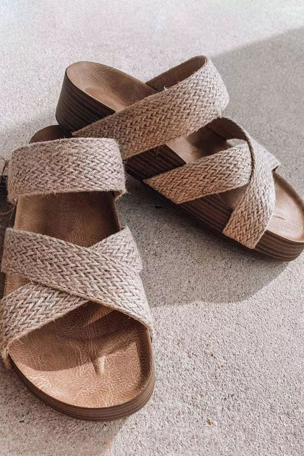 Beige Linen Woven Cross Criss Hollowed Slip-On Slippers - Premium Shoes & Bags from Momma Done Gone Crafty- Just $44.99! Shop now at Momma Done Gone Crafty