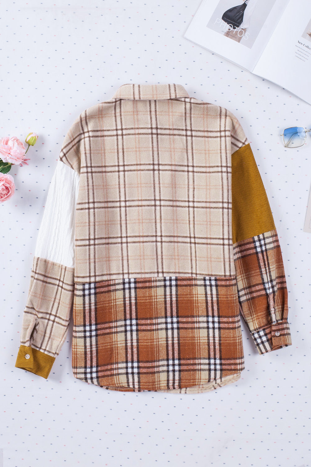 Orange Plaid Color Block Patchwork Shirt Jacket with Pocket - Premium Outerwear from Momma Done Gone Crafty- Just $35.99! Shop now at Momma Done Gone Crafty