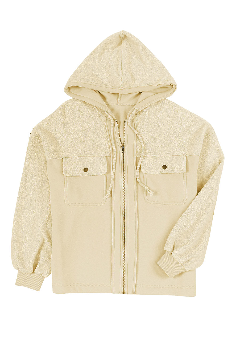 Apricot Flap Pocket Drawstring Hood Zip Up Jacket - Premium Outerwear from Momma Done Gone Crafty- Just $38.99! Shop now at Momma Done Gone Crafty