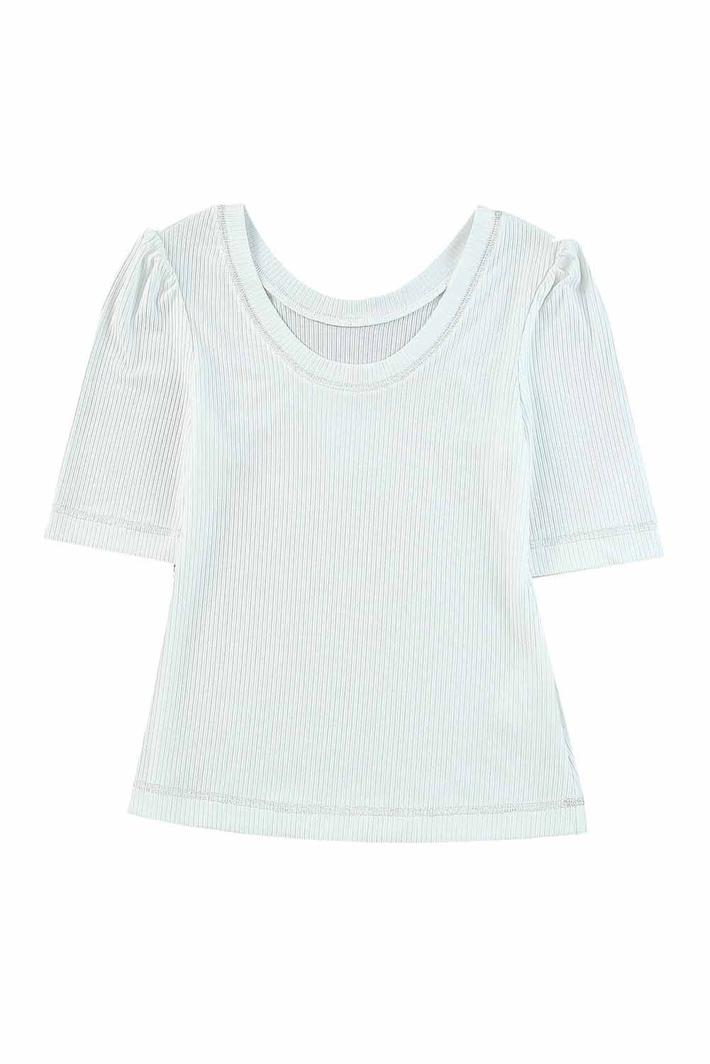 White Round Neck Half Sleeve Ribbed Knit Top - Premium Tops from Momma Done Gone Crafty- Just $56.70! Shop now at Momma Done Gone Crafty