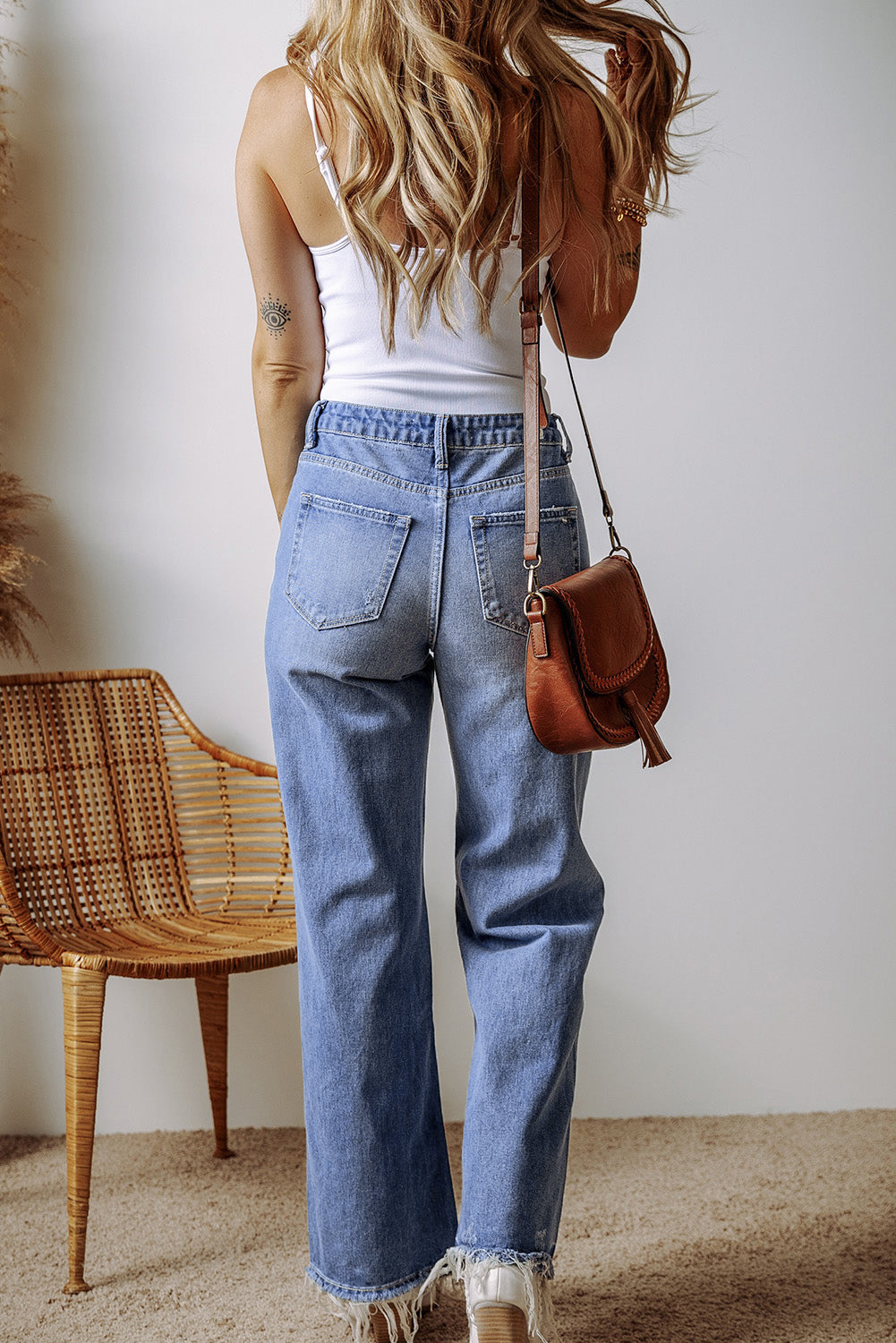 Ashleigh Blue Distressed Raw Hem Straight Leg High Waist Jeans - Premium Bottoms/Jeans from Momma Done Gone Crafty- Just $62.99! Shop now at Momma Done Gone Crafty