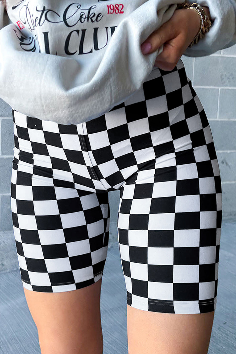 Black Checkerboard Printed High Waist Biker Shorts - Premium Bottoms/Leggings from Momma Done Gone Crafty- Just $10.05! Shop now at Momma Done Gone Crafty