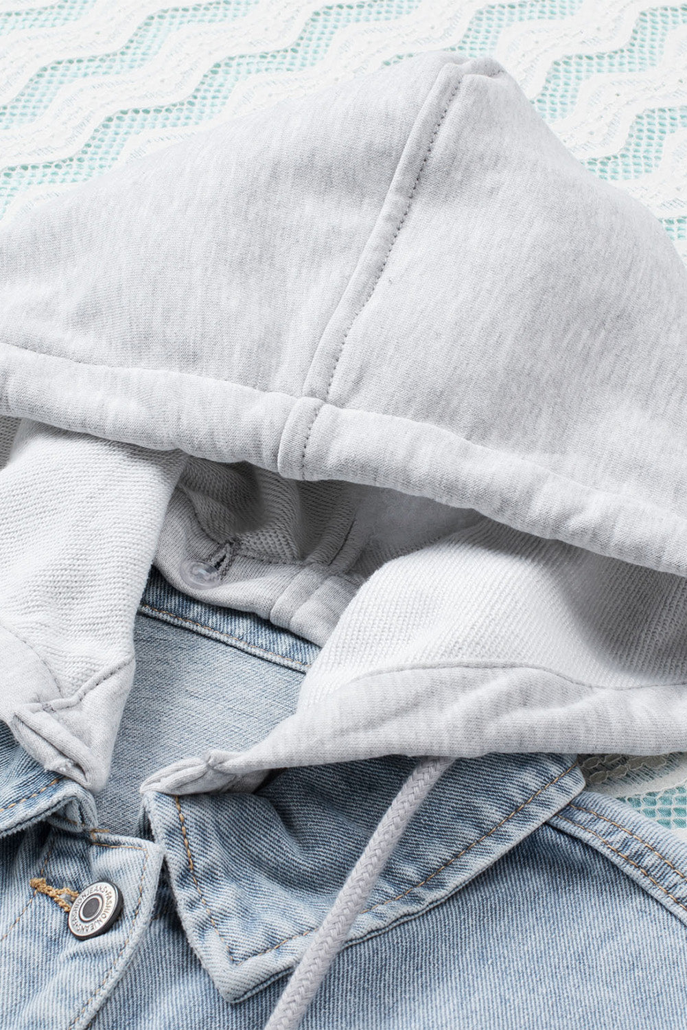 Sky Blue Button Closure Ripped Hooded Denim Jacket - Premium Outerwear from Momma Done Gone Crafty- Just $60.00! Shop now at Momma Done Gone Crafty