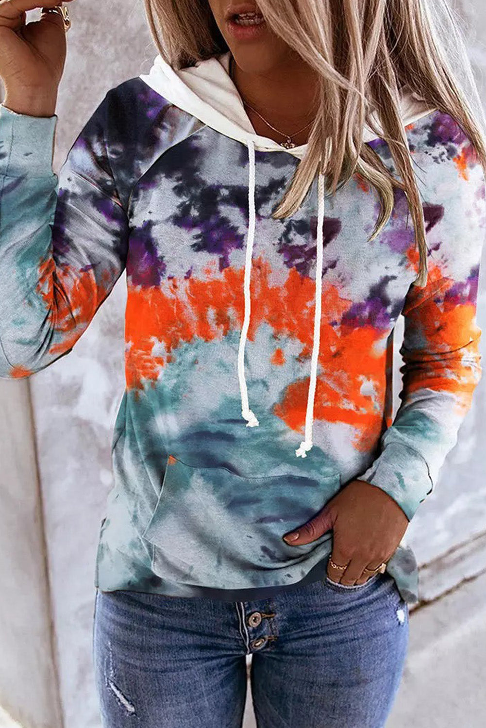 Multicolor Tie Dye Drawstring Kangaroo Pocket Hoodie - Premium Tops from Momma Done Gone Crafty- Just $25.99! Shop now at Momma Done Gone Crafty