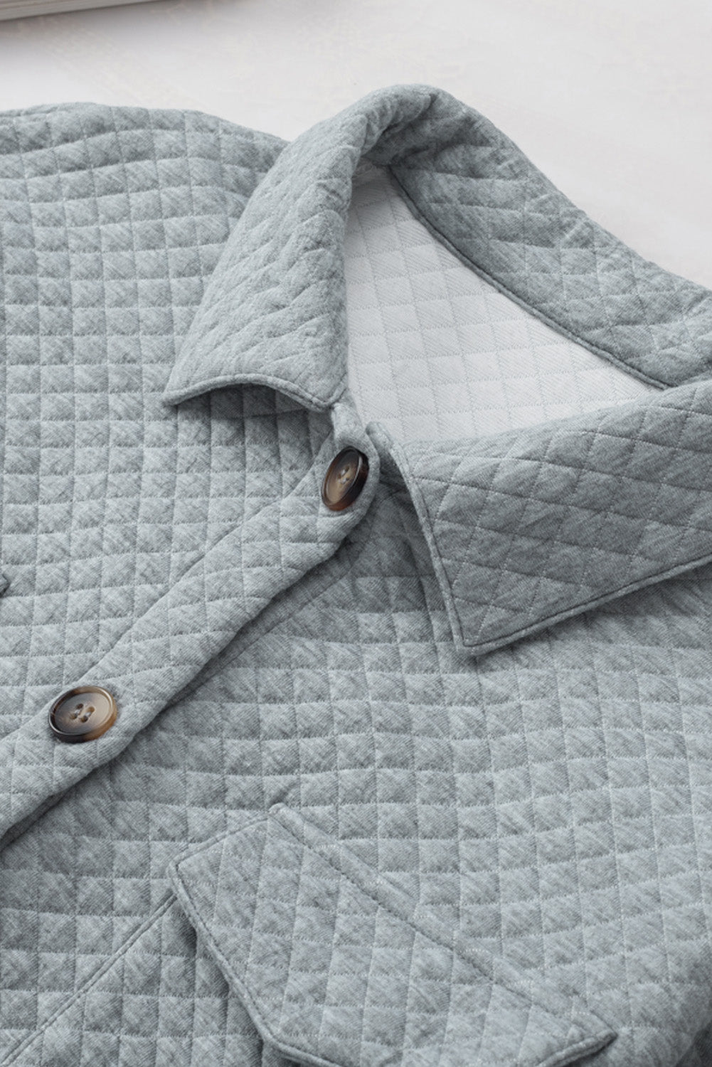 Gray Lattice Texture Retro Flap Pocket Button Shacket - Premium Outerwear from Momma Done Gone Crafty- Just $35.99! Shop now at Momma Done Gone Crafty