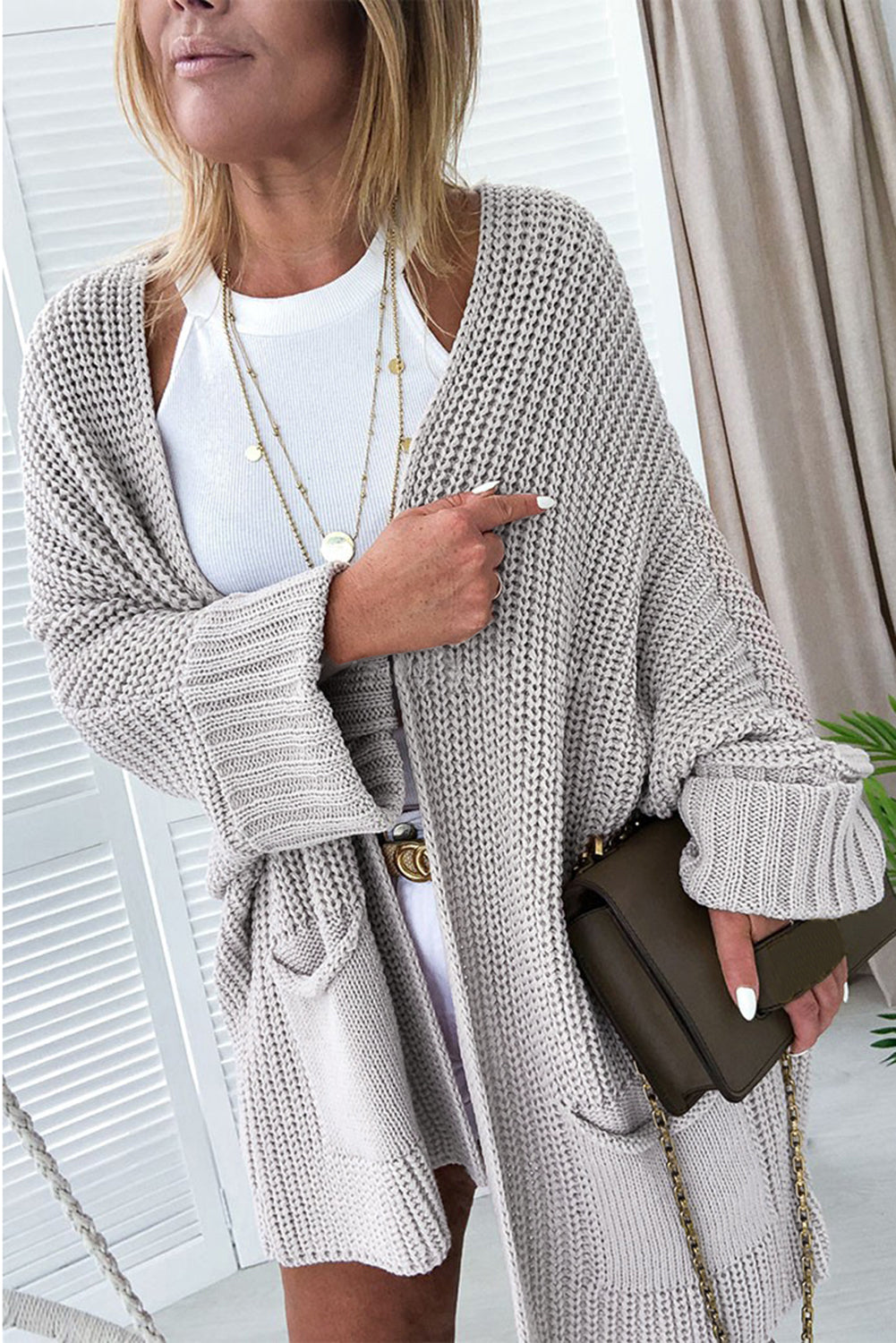 Gray Oversized Fold Over Sleeve Open Front Cardigan - Premium Sweaters & Cardigans/Cardigans from Momma Done Gone Crafty- Just $58.99! Shop now at Momma Done Gone Crafty