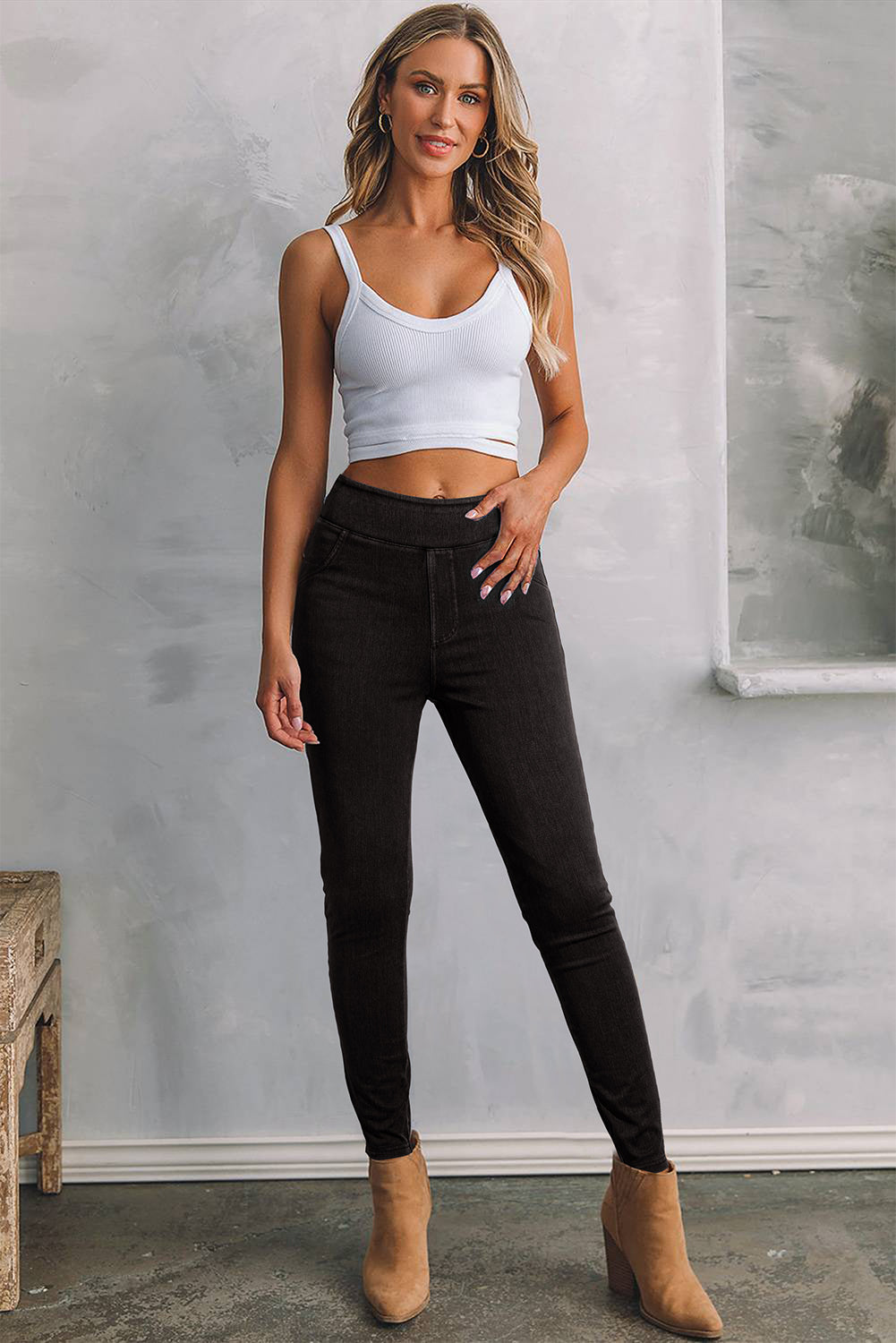 Black Solid Color High Waist Stretchy Slim Fit Jeggings - Premium Bottoms/Leggings from Momma Done Gone Crafty- Just $51.99! Shop now at Momma Done Gone Crafty