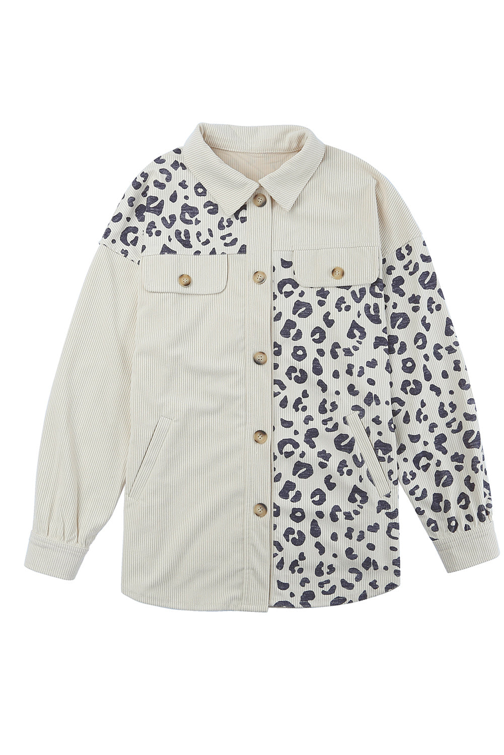 Apricot Leopard Print Detail Pocketed Corduroy Jacket - Premium Outerwear from Momma Done Gone Crafty- Just $34.00! Shop now at Momma Done Gone Crafty