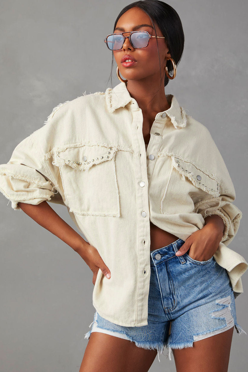 White Frayed Exposed Seam Denim Jacket - Premium Outerwear/Denim jackets from Momma Done Gone Crafty- Just $55! Shop now at Momma Done Gone Crafty