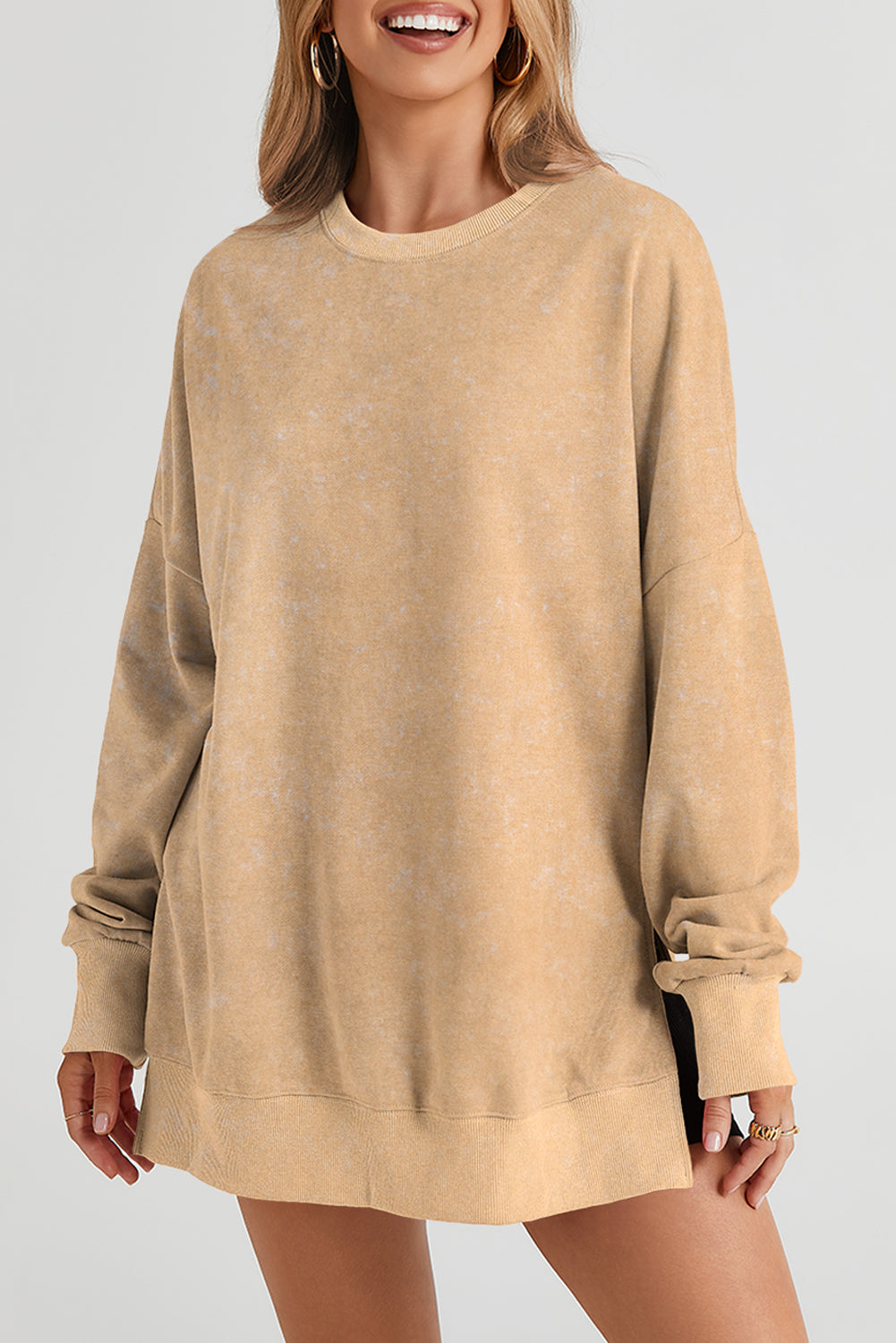 Khaki Drop Shoulder Ribbed Trim Oversized Sweatshirt - Premium Tops from Momma Done Gone Crafty- Just $38! Shop now at Momma Done Gone Crafty