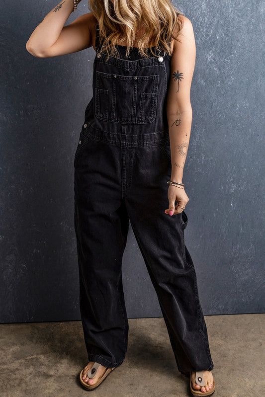 Black Adjustable Buckle Straps Multi Pocket Denim Overalls - Premium Bottoms/Jumpsuits & Rompers from Momma Done Gone Crafty- Just $62.99! Shop now at Momma Done Gone Crafty