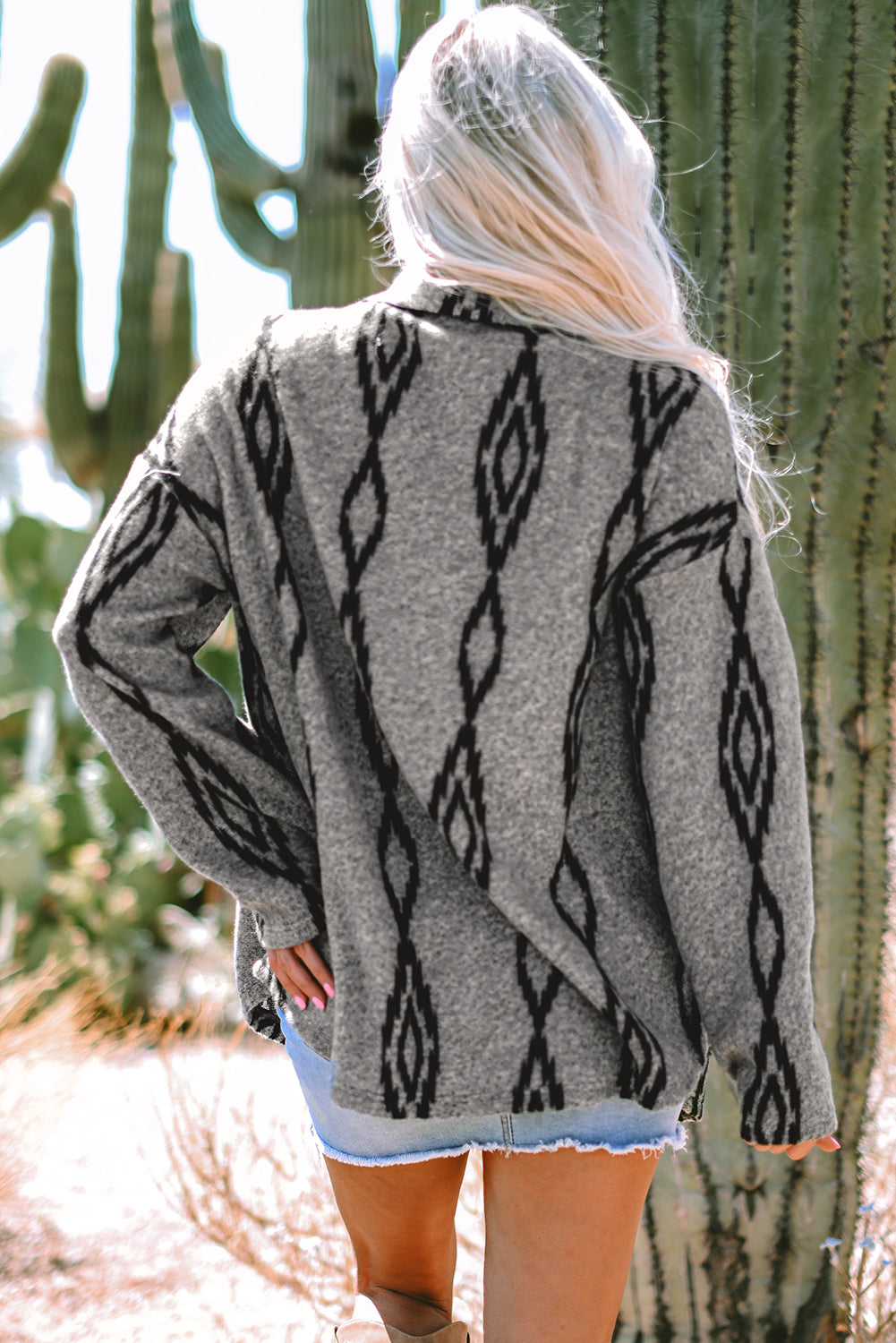 Gray Aztec Contrast Chest Pockets Loose Shacket - Premium Outerwear/Jackets from Momma Done Gone Crafty- Just $43.99! Shop now at Momma Done Gone Crafty