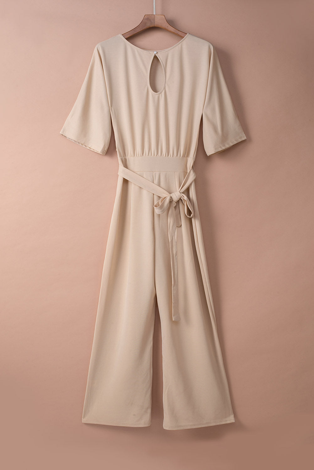 Apricot Bracelet Sleeve Waist Tie Wide Leg Jumpsuit - Premium Bottoms from Momma Done Gone Crafty- Just $44.10! Shop now at Momma Done Gone Crafty