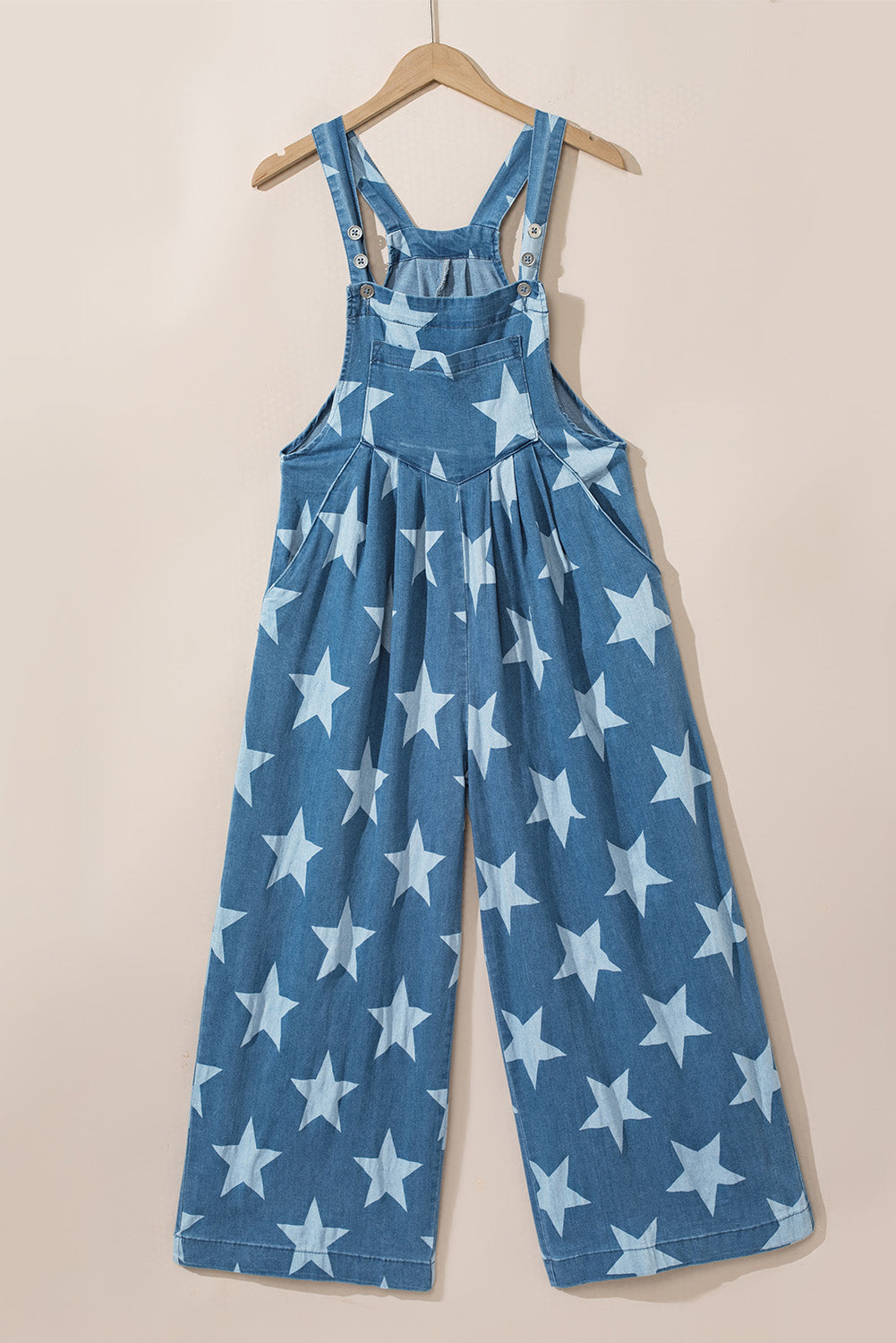 Star Print Buttoned Strap Pleat Wide Leg Denim Overall - Premium Bottoms/Jumpsuits & Rompers from Momma Done Gone Crafty- Just $58.99! Shop now at Momma Done Gone Crafty