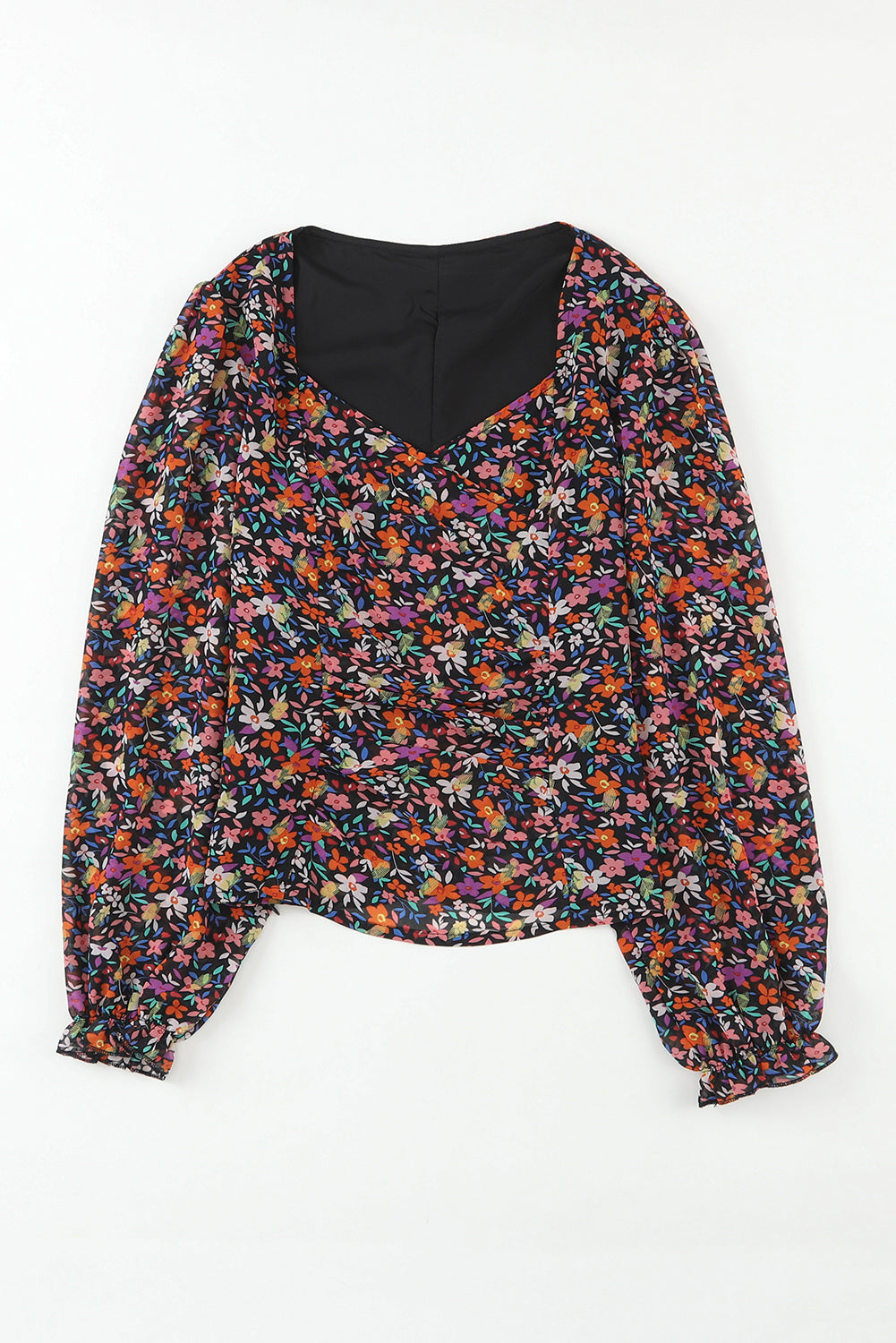 Black  V Neck Bubble Sleeve Floral Blouse - Premium Tops from Momma Done Gone Crafty- Just $20.94! Shop now at Momma Done Gone Crafty