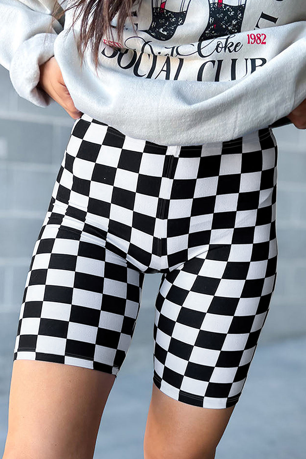 Black Checkerboard Printed High Waist Biker Shorts - Premium Bottoms/Leggings from Momma Done Gone Crafty- Just $10.05! Shop now at Momma Done Gone Crafty