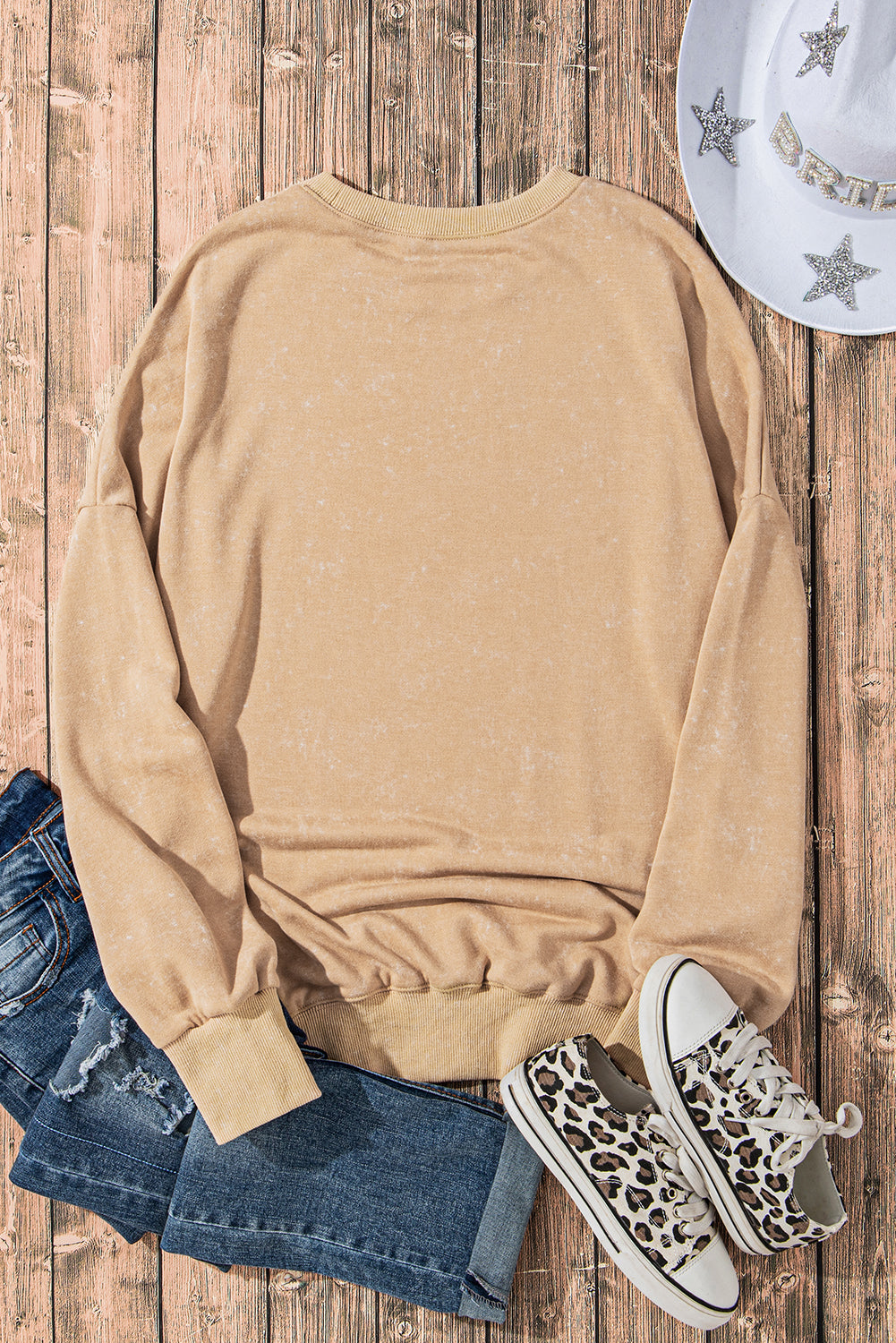 Khaki Drop Shoulder Ribbed Trim Oversized Sweatshirt - Premium Tops from Momma Done Gone Crafty- Just $38! Shop now at Momma Done Gone Crafty