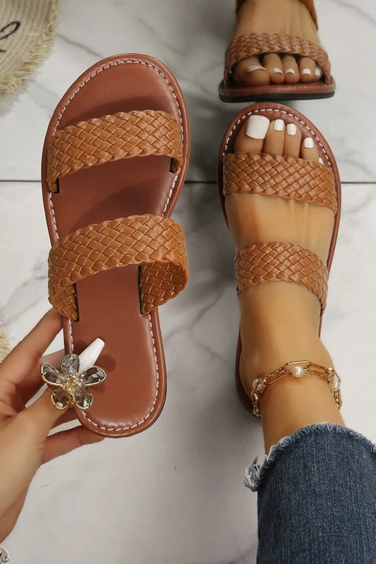 Chestnut Braided Double Band Leathered Flat Slippers - Premium Shoes & Bags/Slippers from Momma Done Gone Crafty- Just $24.99! Shop now at Momma Done Gone Crafty