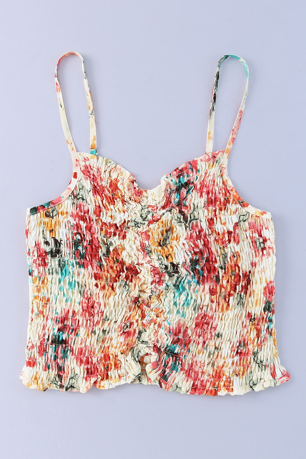 Apricot Floral Print Smocked Ruched Tank Top - Premium Tops from Momma Done Gone Crafty- Just $26.00! Shop now at Momma Done Gone Crafty