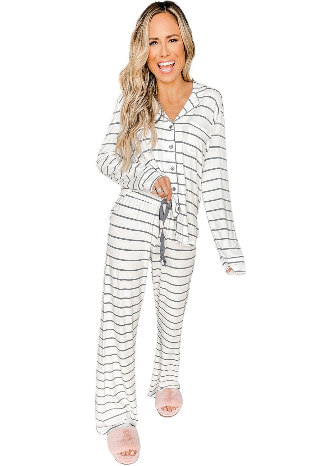 Striped Print Long Sleeve and Pants Pajamas Set - Premium Loungewear from Momma Done Gone Crafty- Just $38.99! Shop now at Momma Done Gone Crafty