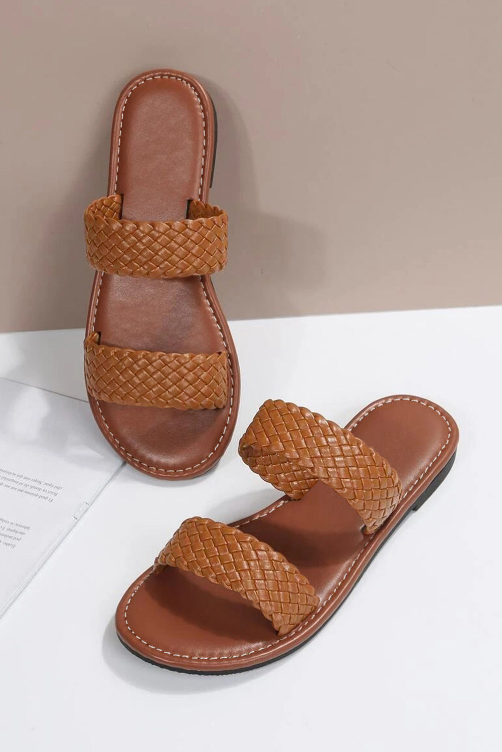 Chestnut Braided Double Band Leathered Flat Slippers - Premium Shoes & Bags/Slippers from Momma Done Gone Crafty- Just $24.99! Shop now at Momma Done Gone Crafty