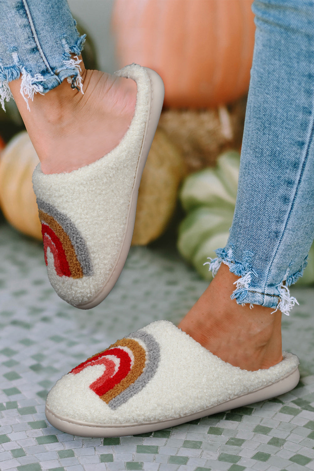 White Rainbow Plush Winter Home Slippers - Premium Shoes & Bags from Momma Done Gone Crafty- Just $21.99! Shop now at Momma Done Gone Crafty