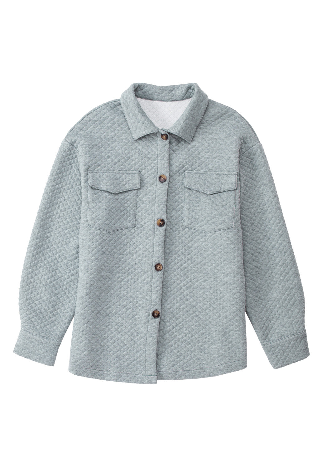 Gray Lattice Texture Retro Flap Pocket Button Shacket - Premium Outerwear from Momma Done Gone Crafty- Just $35.99! Shop now at Momma Done Gone Crafty