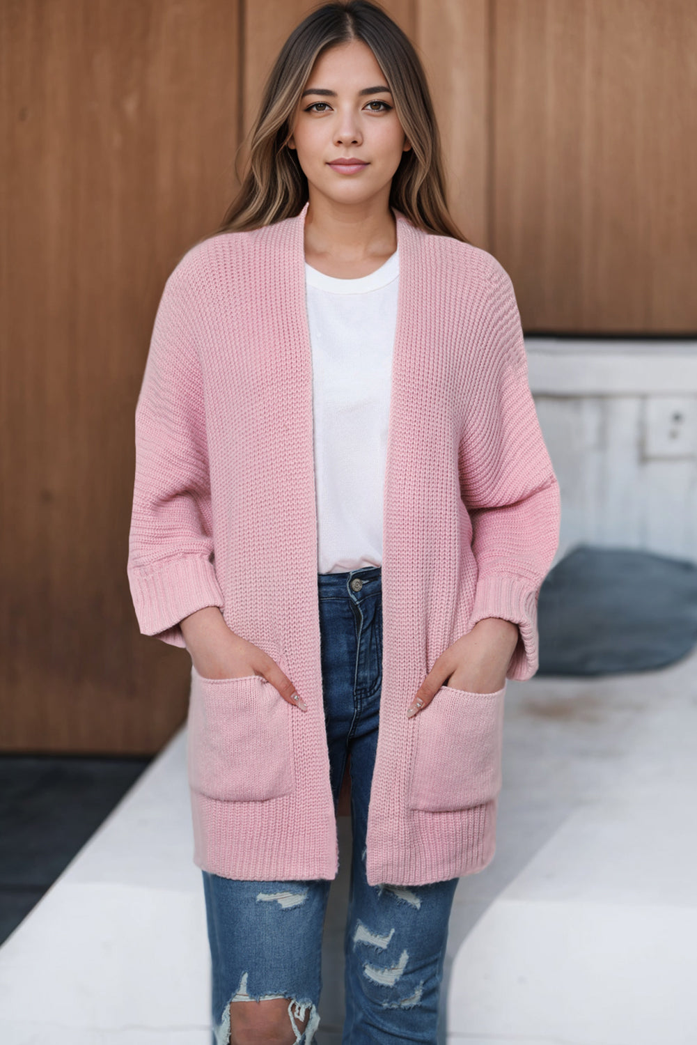 Pink Oversized Fold Over Sleeve Sweater Cardigan - Premium Tops from Momma Done Gone Crafty- Just $40.99! Shop now at Momma Done Gone Crafty