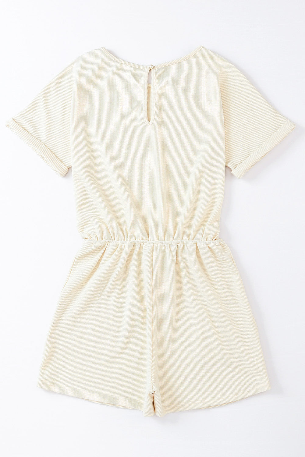 Beige Ribbed Elastic Waist Romper - Premium Bottoms/Jumpsuits & Rompers from Momma Done Gone Crafty- Just $26.10! Shop now at Momma Done Gone Crafty