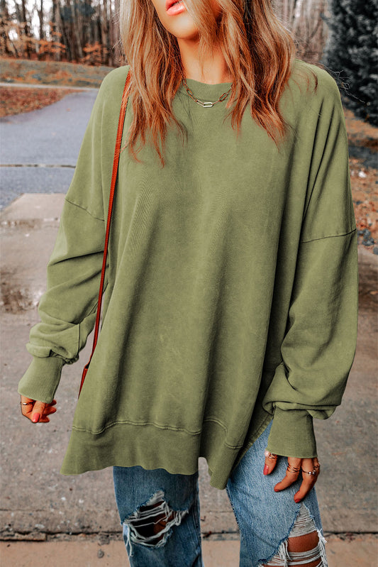 Green Drop Shoulder Ribbed Trim Oversized Sweatshirt - Premium Tops from Momma Done Gone Crafty- Just $38.00! Shop now at Momma Done Gone Crafty