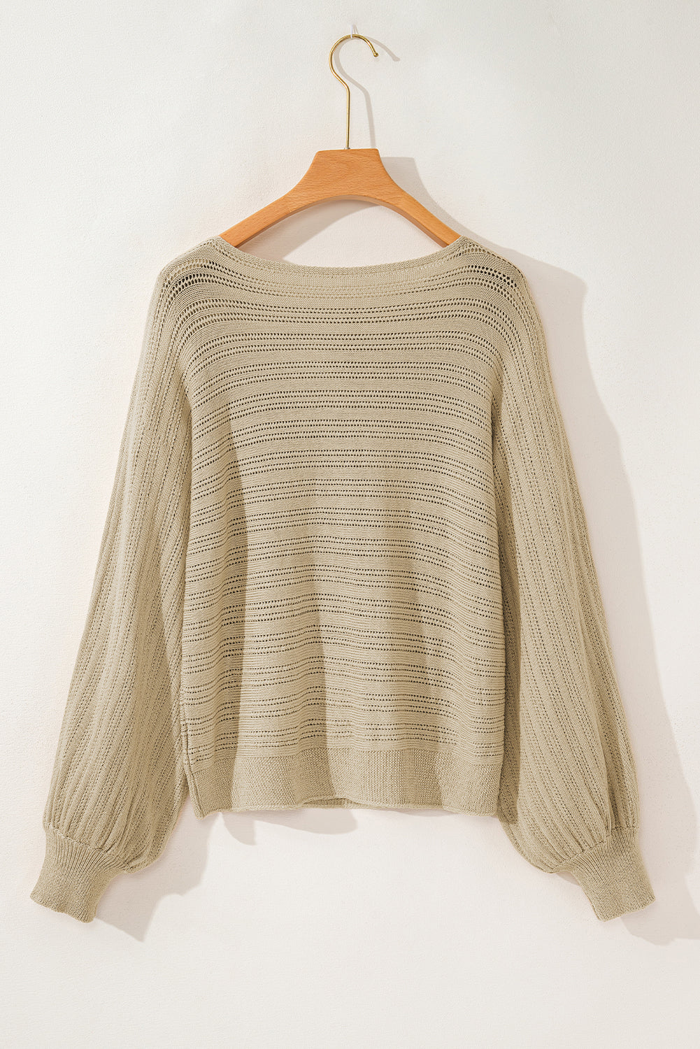 Apricot Lantern Sleeve Eyelets Textured Knit Sweater - Premium Tops from Momma Done Gone Crafty- Just $37.20! Shop now at Momma Done Gone Crafty