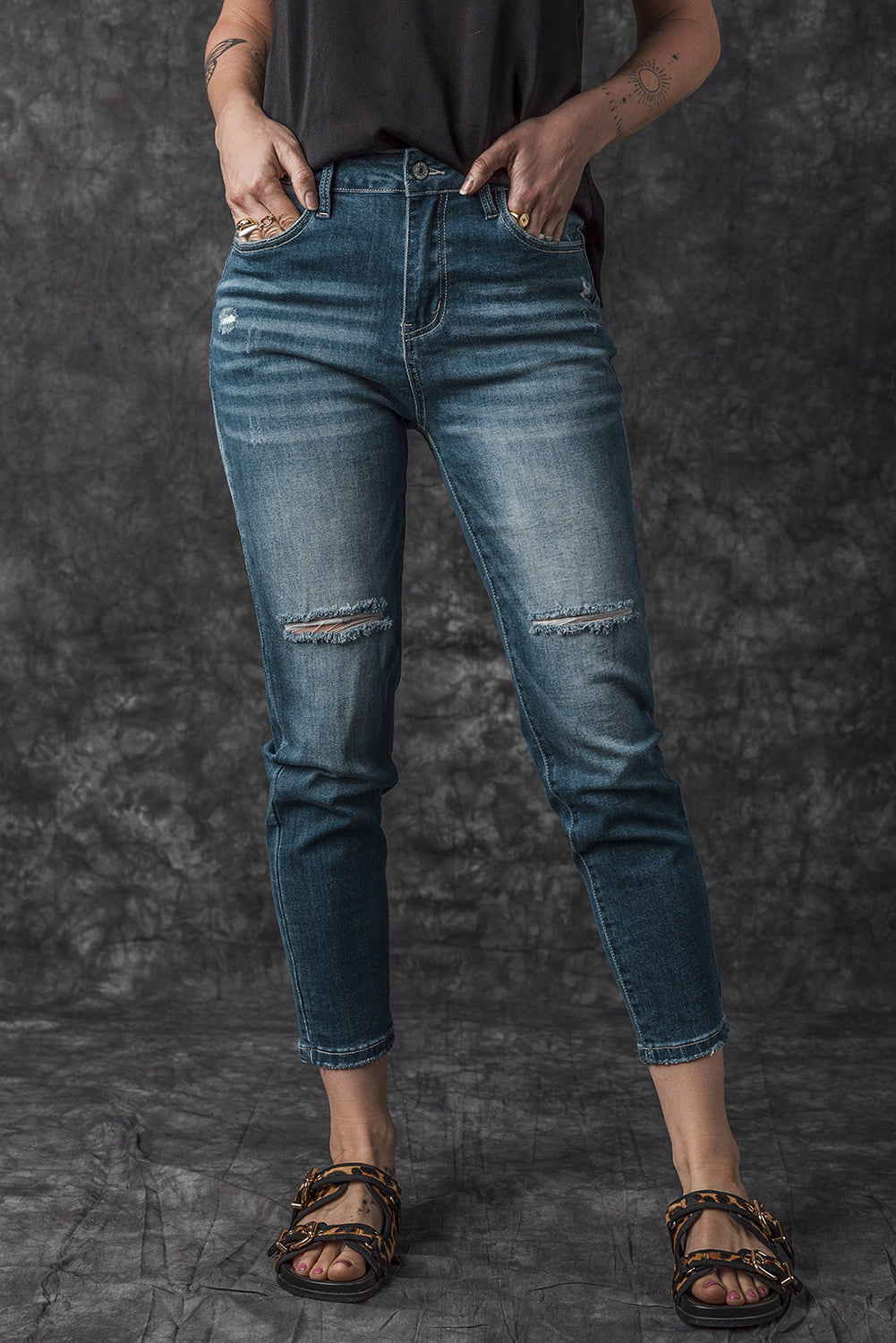 Blue Distressed Ripped Skinny Jeans - Premium Bottoms from Momma Done Gone Crafty- Just $67.20! Shop now at Momma Done Gone Crafty