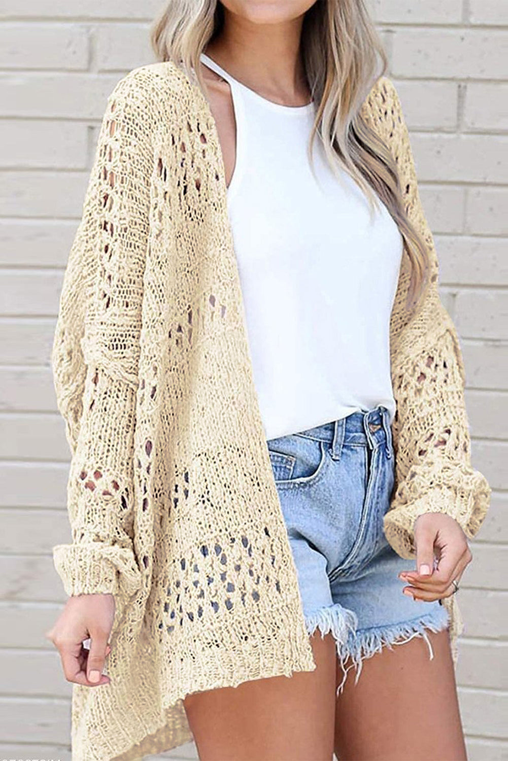 Apricot Casual Hollowed Knit Dolman Sleeve Cardigan - Premium Tops from Momma Done Gone Crafty- Just $56.40! Shop now at Momma Done Gone Crafty