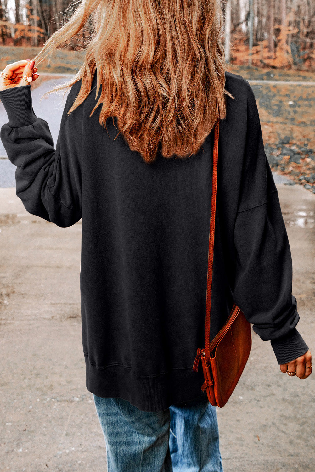 Black Drop Shoulder Ribbed Trim Oversized Sweatshirt - Premium Tops from Momma Done Gone Crafty- Just $29.70! Shop now at Momma Done Gone Crafty