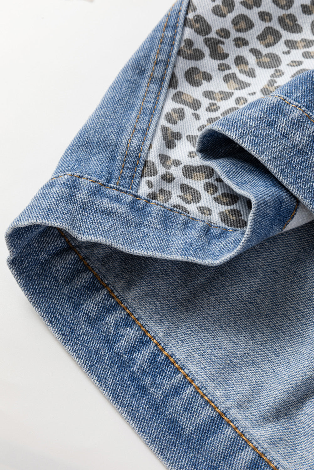 Beau Blue Leopard Patchwork Flap Detail Plus Size Denim Jacket - Premium Plus Size/Plus Size Outerwear from Momma Done Gone Crafty- Just $46.80! Shop now at Momma Done Gone Crafty