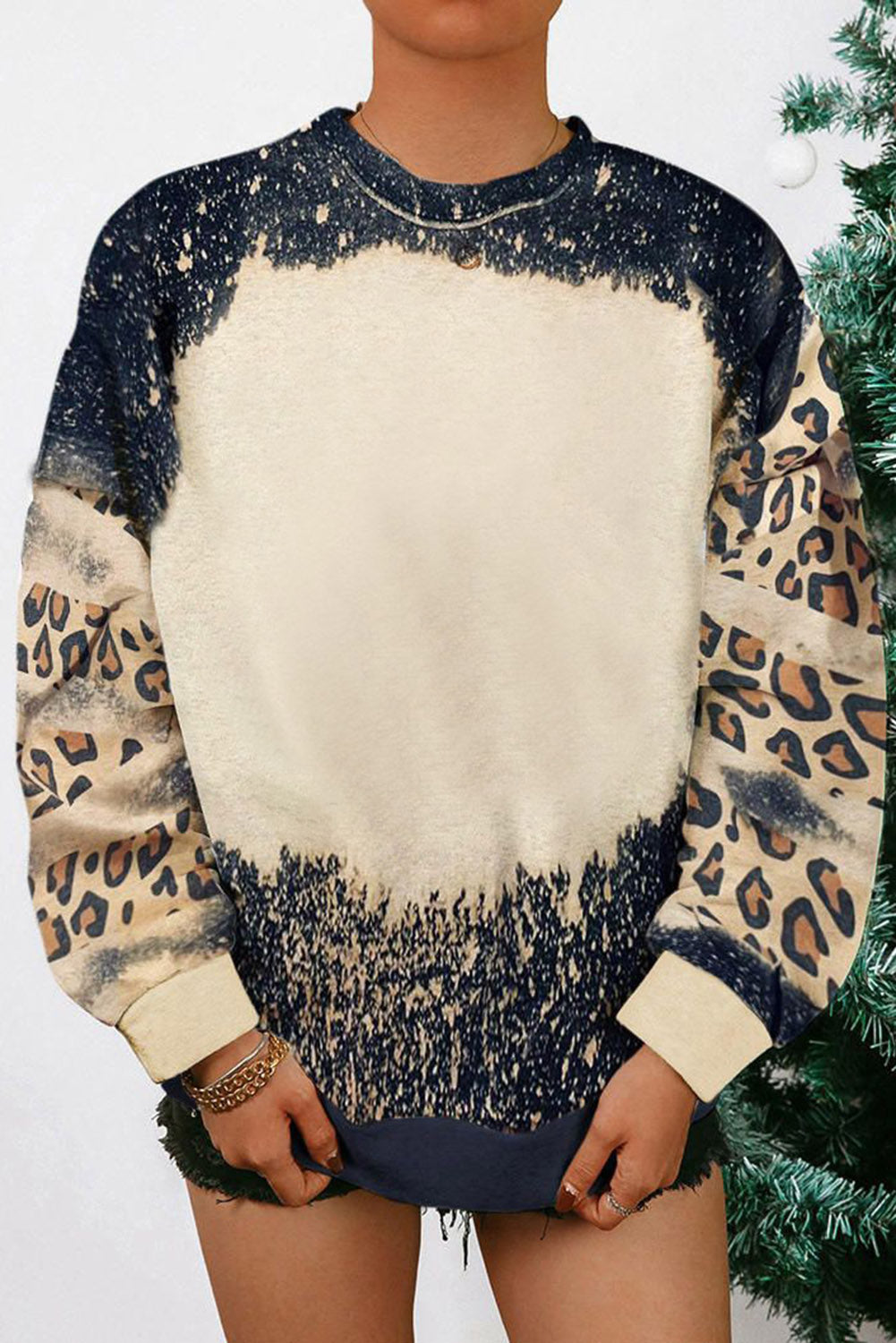 Black Tie Dye Leopard Drop Shoulder Sweatshirt - Premium Tops from Momma Done Gone Crafty- Just $33.60! Shop now at Momma Done Gone Crafty