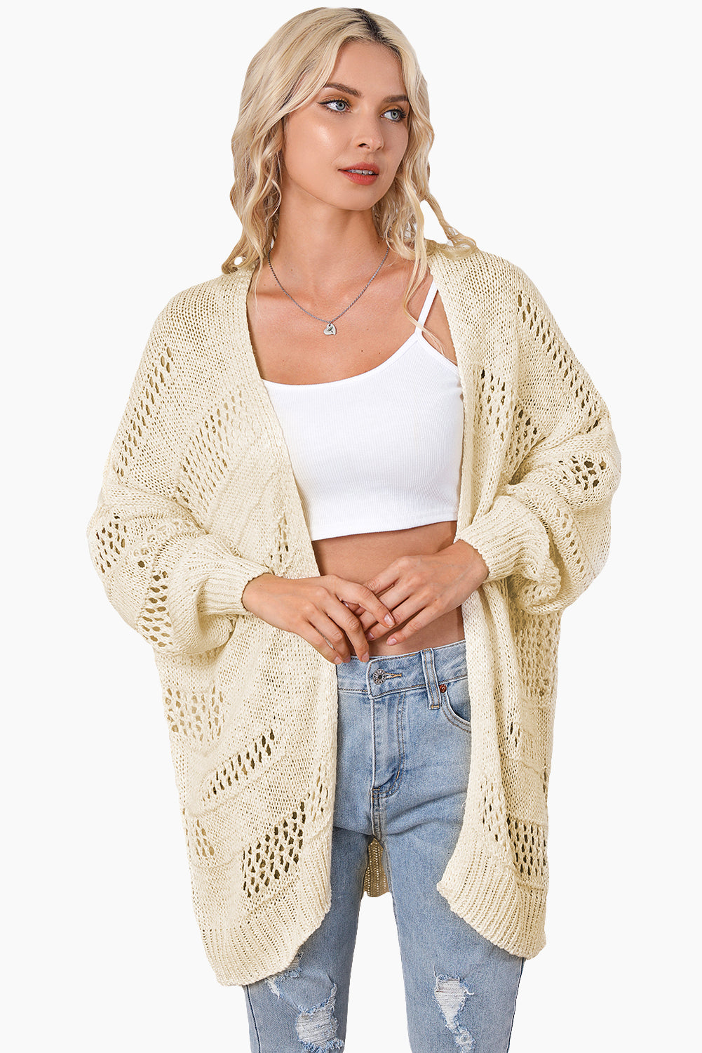 Apricot Casual Hollowed Knit Dolman Sleeve Cardigan - Premium Tops from Momma Done Gone Crafty- Just $56.40! Shop now at Momma Done Gone Crafty