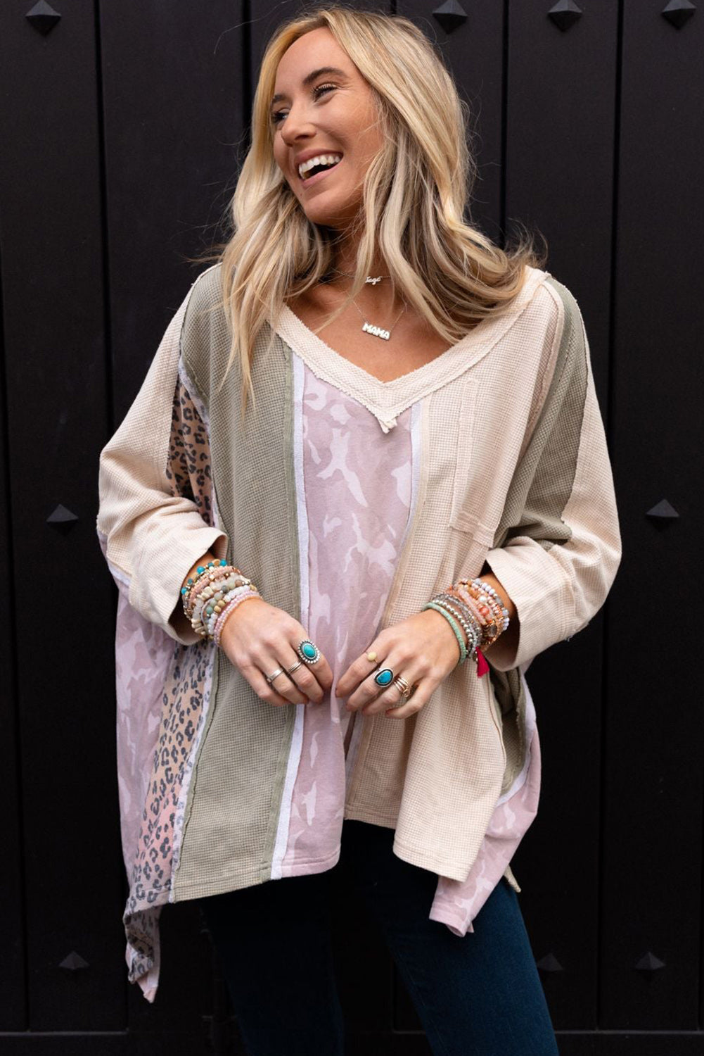 Multicolor Exposed Seam Patchwork Oversized Top - Premium Tops from Momma Done Gone Crafty- Just $26.10! Shop now at Momma Done Gone Crafty