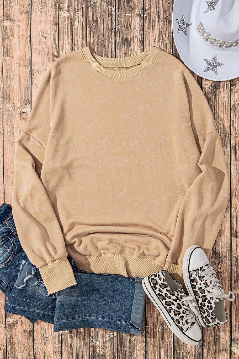 Khaki Drop Shoulder Ribbed Trim Oversized Sweatshirt - Premium Tops from Momma Done Gone Crafty- Just $38! Shop now at Momma Done Gone Crafty