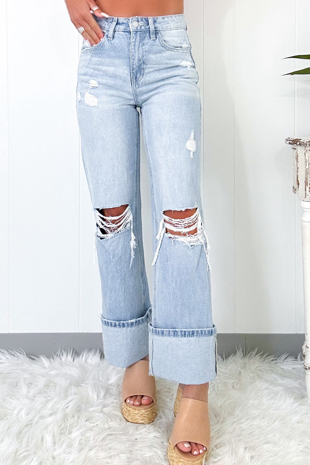 Beau Blue Light Wash Distressed Flare Jeans - Premium Bottoms/Jeans from Momma Done Gone Crafty- Just $44.55! Shop now at Momma Done Gone Crafty