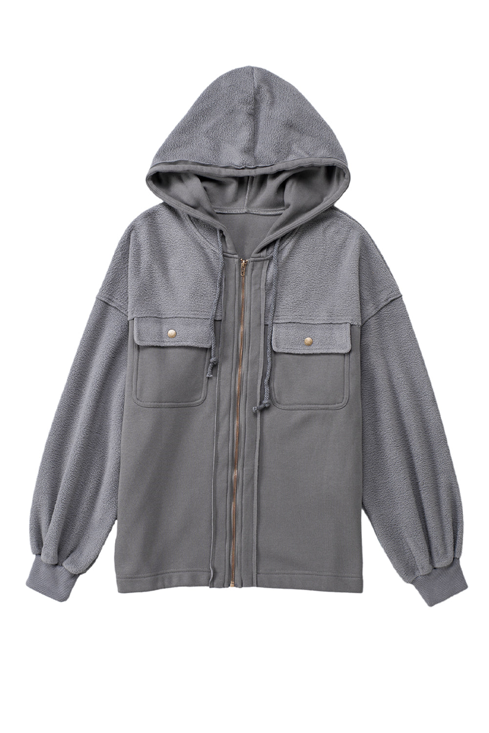 Gray Flap Pocket Drawstring Hood Zip Up Jacket - Premium Outerwear from Momma Done Gone Crafty- Just $38.99! Shop now at Momma Done Gone Crafty