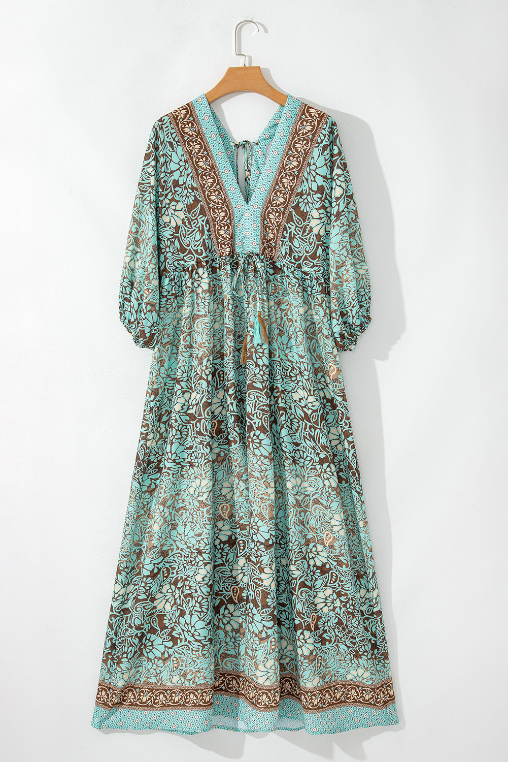 Green Boho Floral Print Lace-up Open Back High Waist Maxi Dress - Premium Dresses/Floral Dresses from Momma Done Gone Crafty- Just $48.99! Shop now at Momma Done Gone Crafty