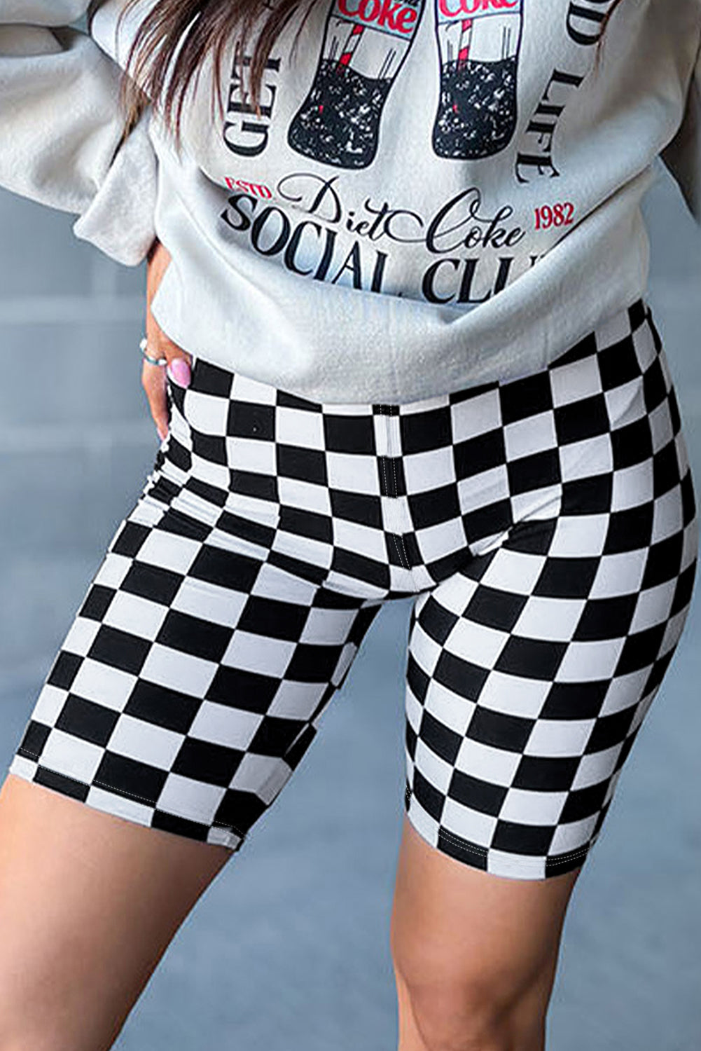 Black Checkerboard Printed High Waist Biker Shorts - Premium Bottoms/Leggings from Momma Done Gone Crafty- Just $10.05! Shop now at Momma Done Gone Crafty